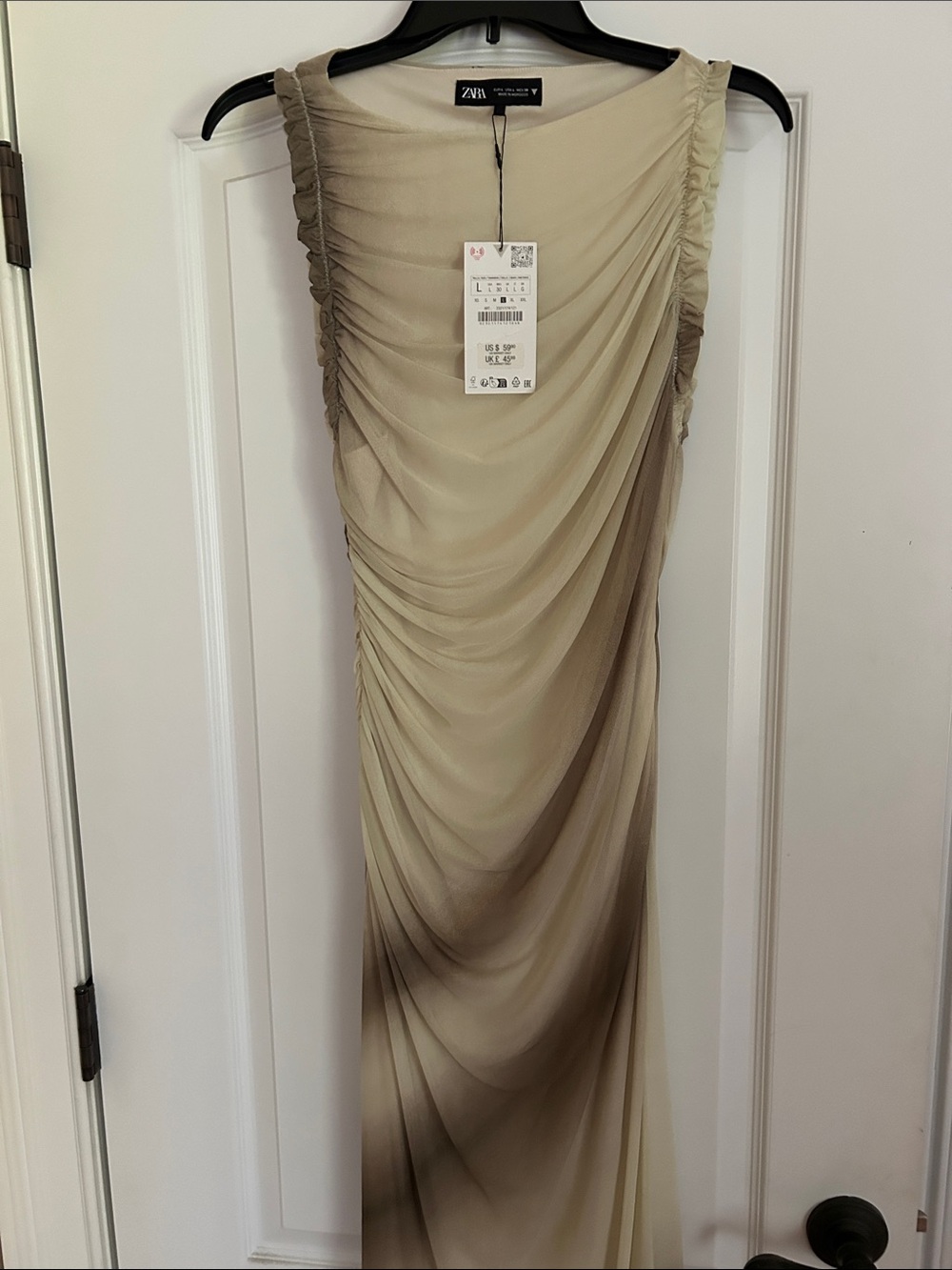 Zara Beige Ombre Draped Maxi Dress